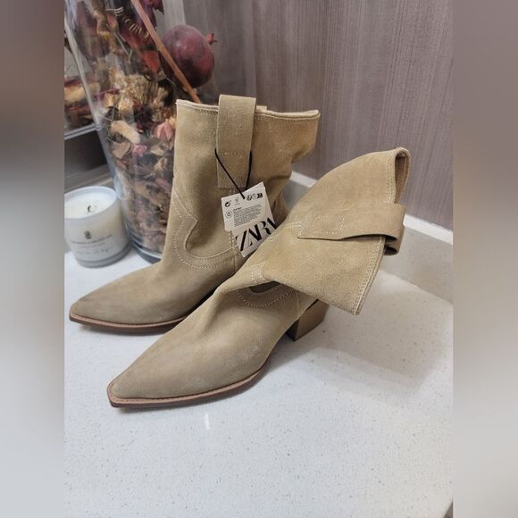 Zara Suede block heel ankle boots sz 38 new nwt - Picture 3 of 9